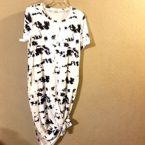 Naggoo Womens White/Black Tie Dye Short Sleeve T Shirt Midi Dress Size Medium